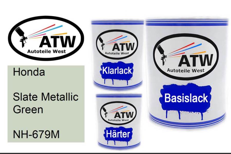 Honda, Slate Metallic Green, NH-679M: 1L Lackdose + 1L Klarlack + 500ml Härter - Set, von ATW Autoteile West.